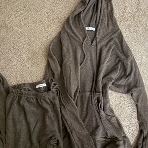Matching loungewear set Brown Knit hoodie and pants
